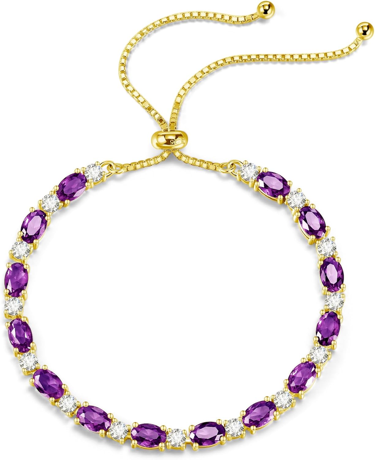 FANCIME 14K Gold Plated Birthstone Bracelets 4mm Sterling Silver Bolo Tennis Bracelets Gold Bracelets Birthday Jewelry Gifts for Women 7" - Image 2