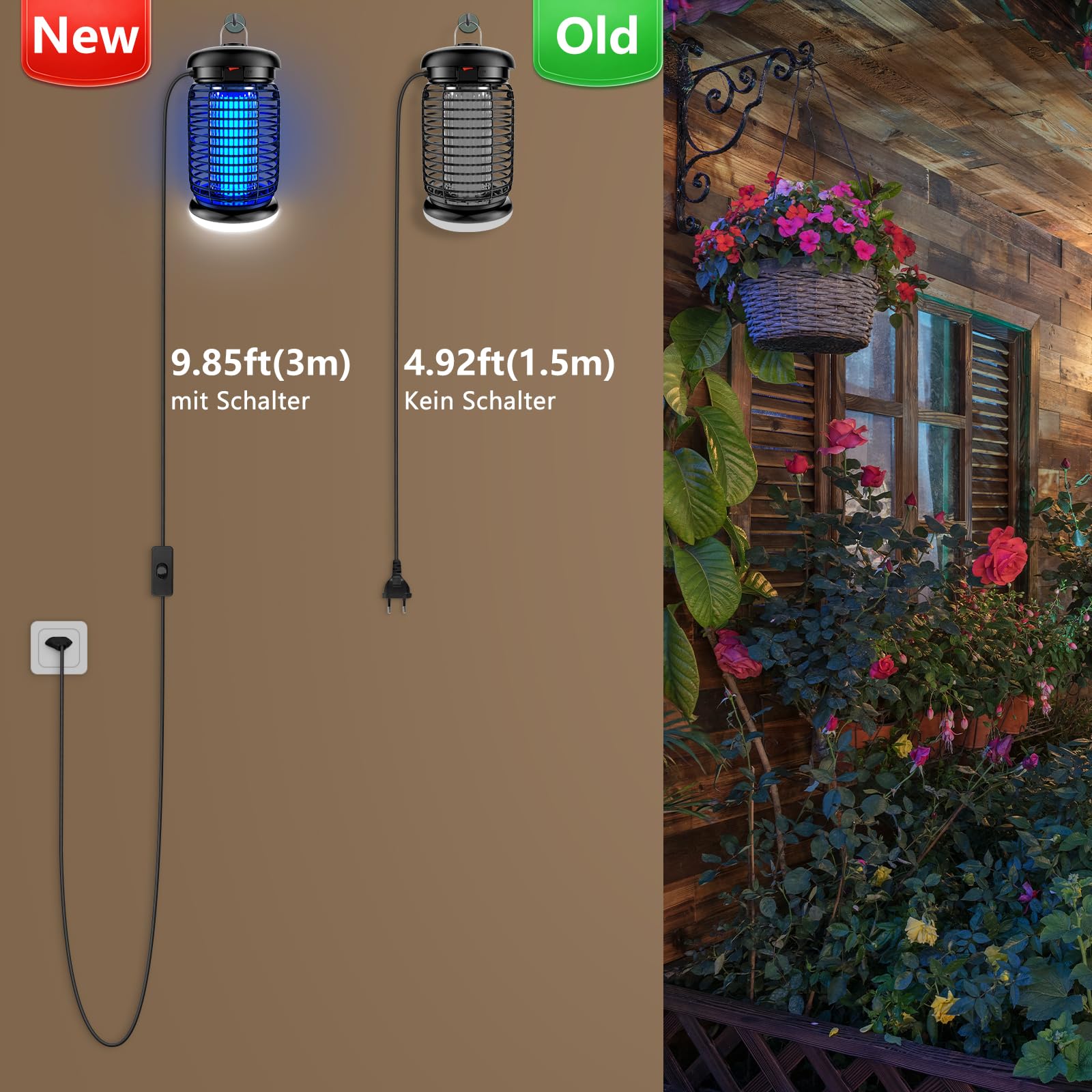 seenlast Elektryczna Pułapka na Owady, Lampa owadobójcza 15W 4200V z oświetleniem LED | Wodoszczelna (IPX4) | Skuteczna przeciw komarom, molom, muchom, pająkom | Do użytku wewnątrz i na zewnątrz