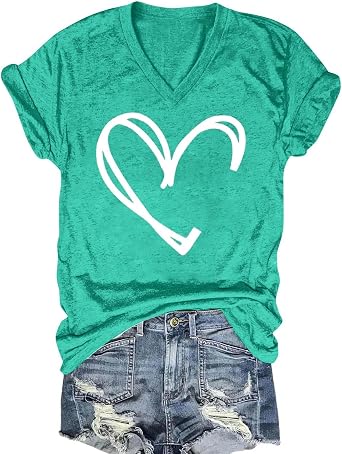 NaRHbrg Women V-Neck Graphic T-Shirts Short Sleeve Loose Tops Tee | Women Graphic T-Shirts, Soft Printed Tops, Casual V-Neck Tees, Loose Fit Blouses, Daily Summer Clothes Outfits