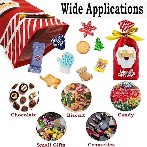 Miniatura 5 de AouEtnay 50 bolsas de dulces de Navidad, bolsas con cordón para suministros de fiesta de Navidad