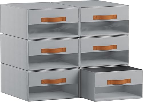 Miniatura 10 de Contenedores grandes de almacenamiento para armario, paquete de 6 cajas apilables extraíbles de tela con ventana transparente, contenedor de Beige