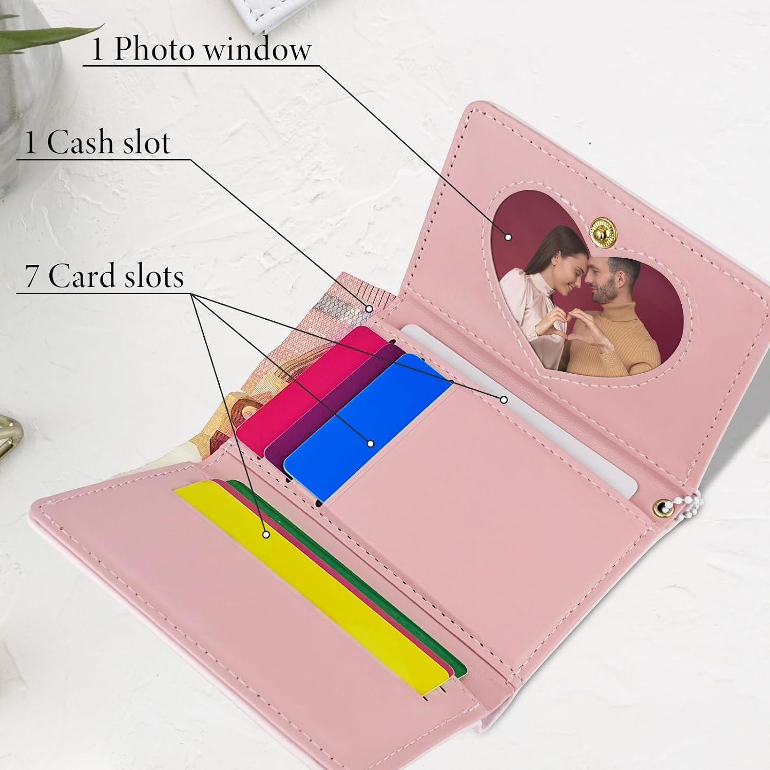 Credit Card Wallet with Heart-shaped Pendant, PU Leather Credit Card Holder for Women and Girls, Cute Women's Wallet Card Holder Wallet for Shopping, Dating, Travel (black)
