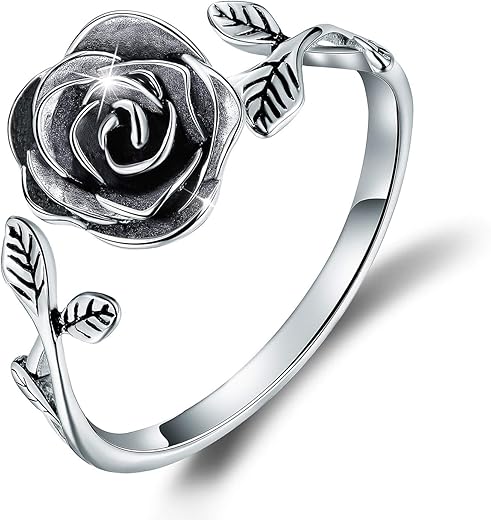 Madeone 925 Sterling Silver 14K Gold Plated 3D Rose Flower Adjustable Wedding Bands Open Engagement Ring Christmas Jewelry gifts for Women with Box Packing