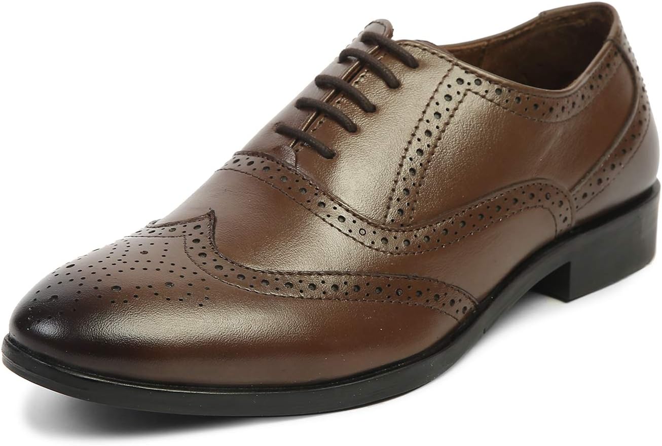 Men's Tan Brogue Wingtip Style Italian Leather Comfortable and Design Shoes for Men - 6 UK