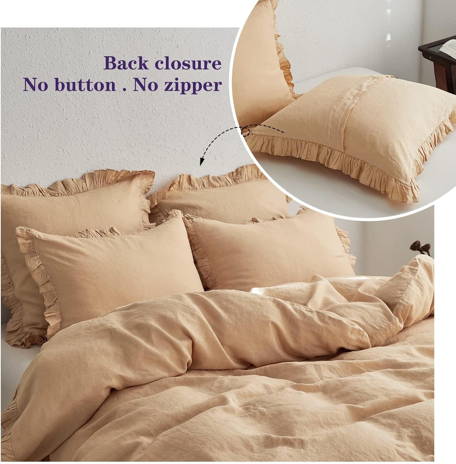 Simple&Opulence 100% Linen Euro Sham Covers with Ruffle, 26x26 Inch Pillow Covers Set of 2, Euro Pillow Shams for Bed Couch French Home Decor Luxury and Breathable Square Pillow Cases, Sand image 4