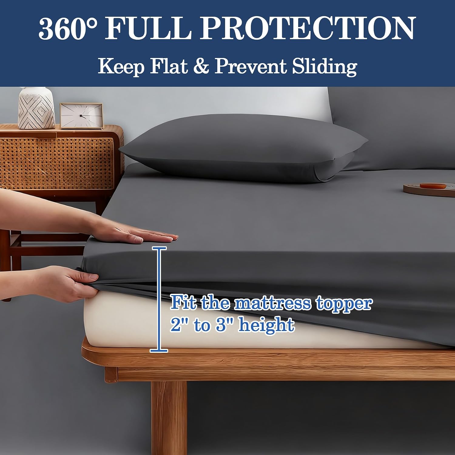 Klmnop Waterproof Mattress Topper Cover Queen Size, 2-3 Inch Memory Foam Latex Mattress Protector for RV Hotel Home, Machine Washable Dark Grey(Queen 80 x 60 Inch, Only Cover)