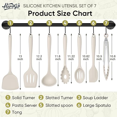 Miniatura 5 de Herogo Juego de utensilios de cocina de silicona, juego de utensilios de cocina de 7 piezas, herramientas de cocina resistentes al calor, espátula