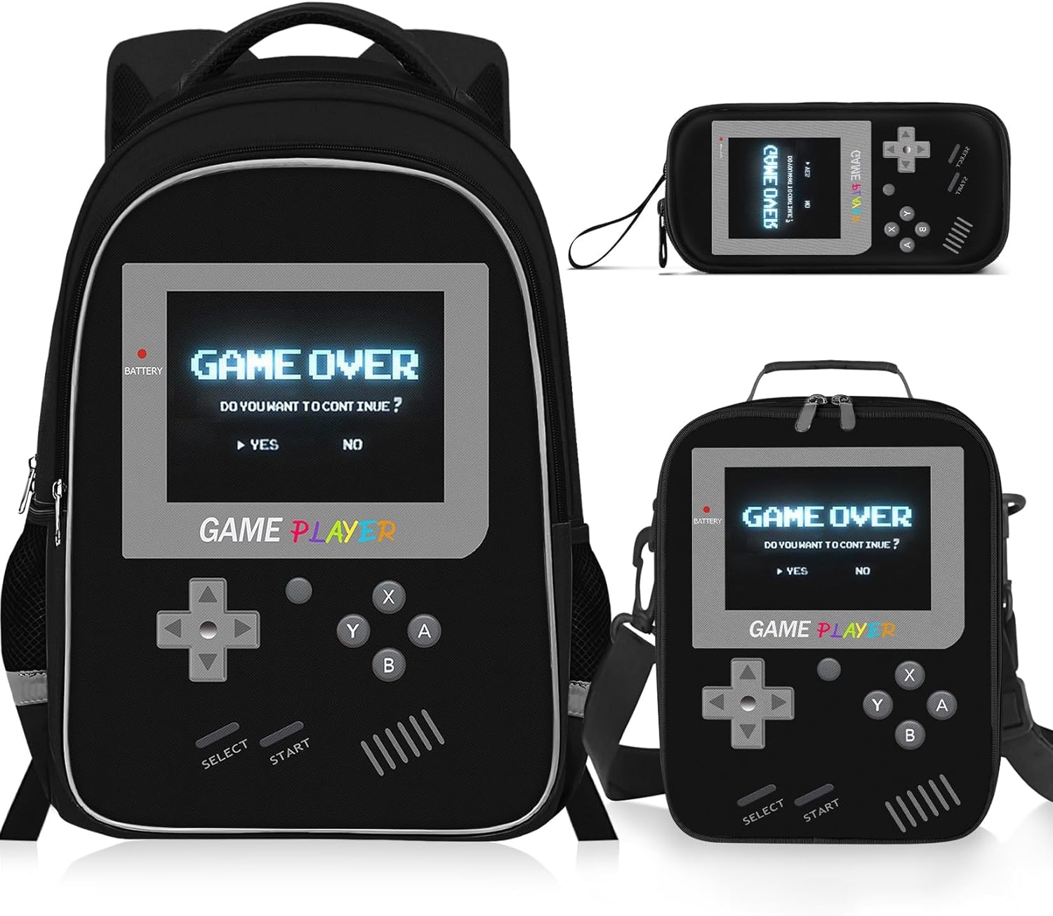 ZHIMEBYE Backpack for School Boys,3pcs Boys Backpack and Lunch Box Set for Elementary Middle School, 17″ Video Game Bookbag for Ages 6-18 Kids Children Teens