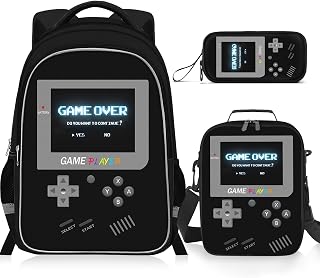 Backpack for School Boys,3pcs Boys Backpack and Lunch Box Set for Elementary Middle School, 17″ Video Game Bookbag for Ages 6-18 Kids Children Teens