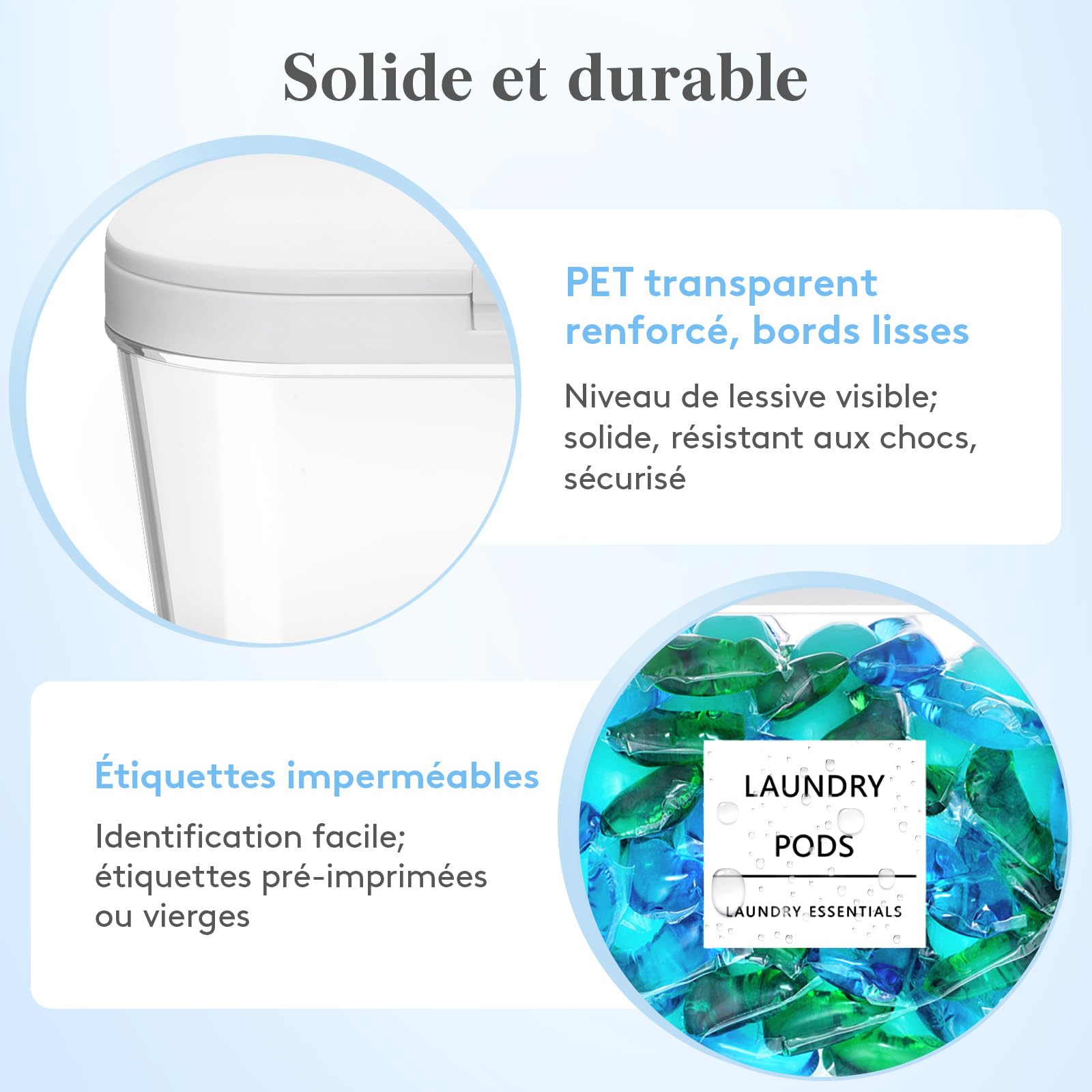 Lifewit Rangement Lessive Liquide en Capsules avec étiquettes et Cuillères, Récipient pour Poudre à Lessive avec Couvercle à Pression, Boîtes et Flacons de Salle de Bain, 2700 ml ×3+4500 ml, 4 Pièces