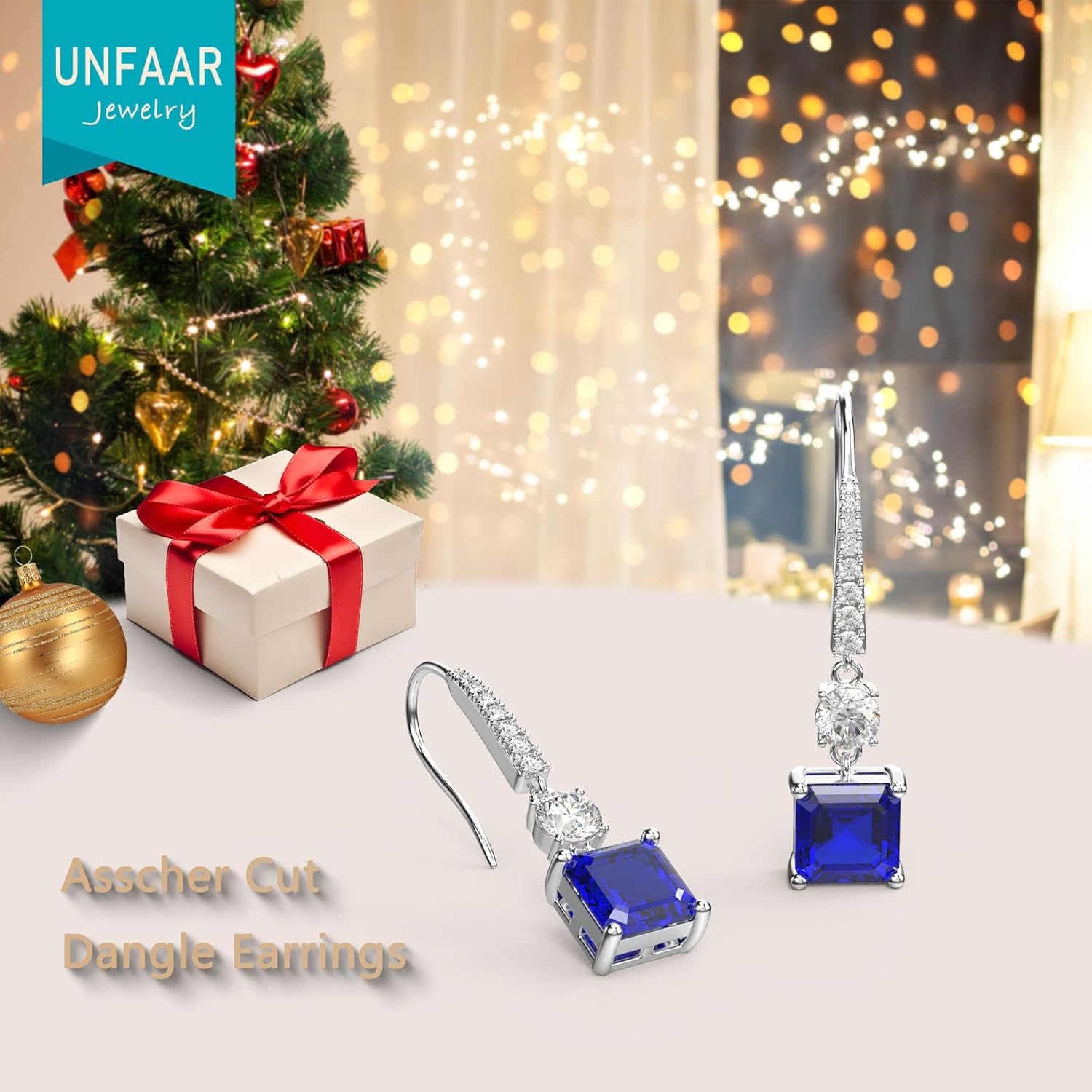 18K White Gold Plated Sterling Silver Square Asscher Cut Cubic Zirconia Dangle Earrings for Women Square CZ Diamond Drop Dangling Earrings for Women Mom - Image 5