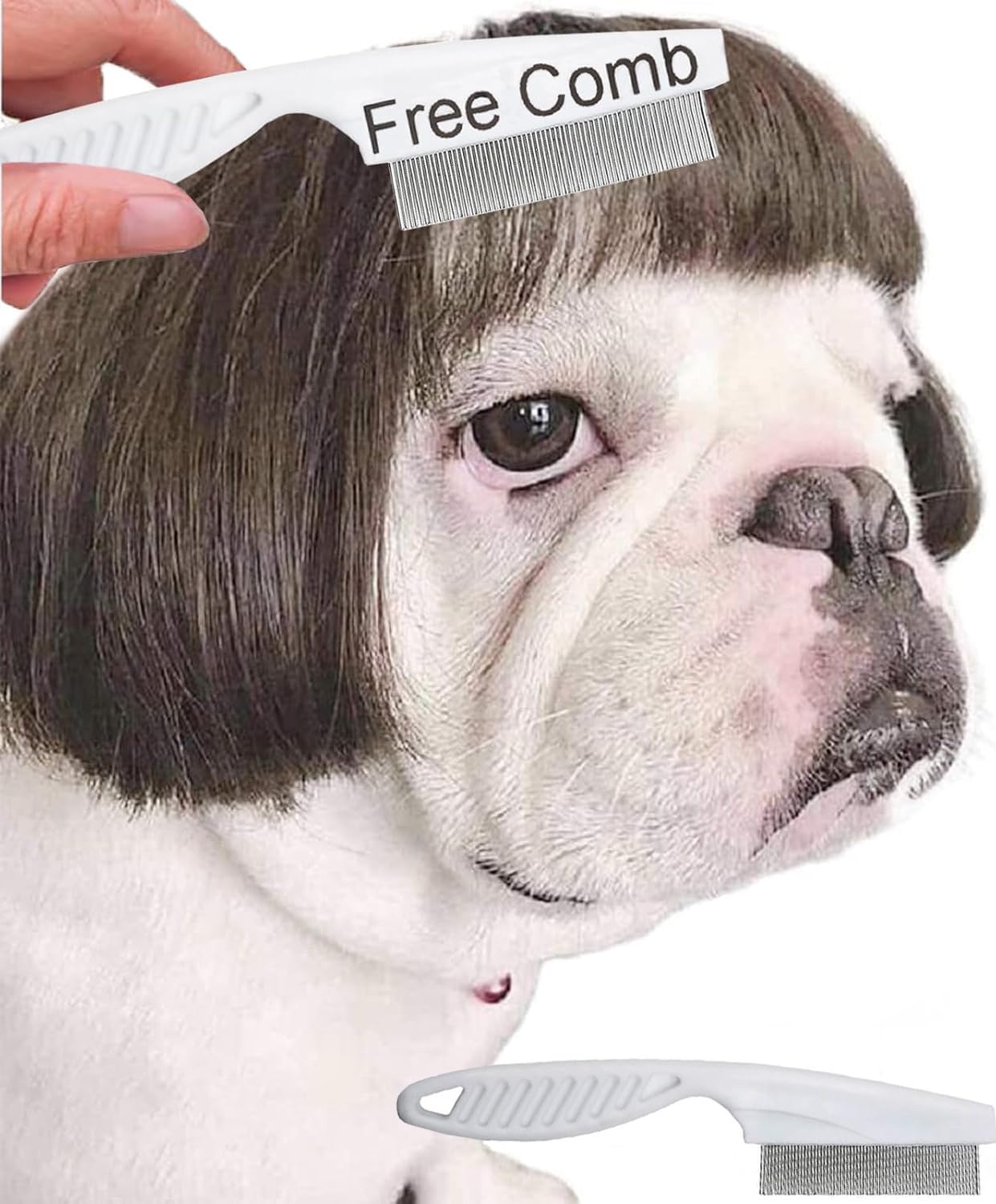 KSYVUCRD Funny Dog Wig with Free Grooming Comb for Small Medium Large Dogs, Trimmable Pet Costume Cat Cosplay Wig Decoration for Halloween Christmas Party Supplies