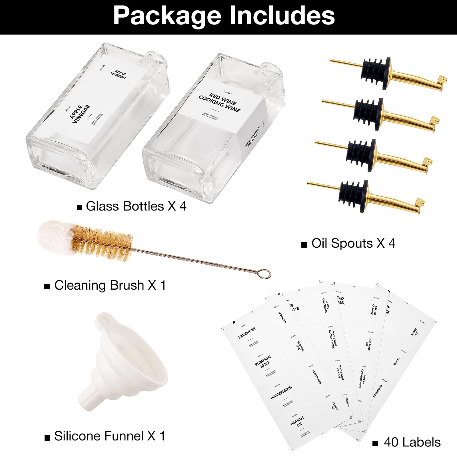 Olivenölspender Flasche für Küche, 479.1 g / 500ml Speiseölspender, Öl- und Essigspenderflasche Set, Glasölbehälter mit 4 Ausgießer, Kaffeesirupspender