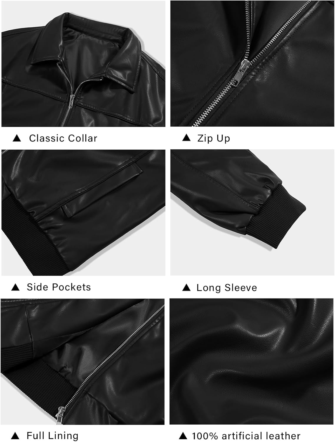 Tankaneo Womens Faux Leather Jackets Oversized Bomber Casual Fall Fashion Zip Up Moto Biker Coats - Image 5