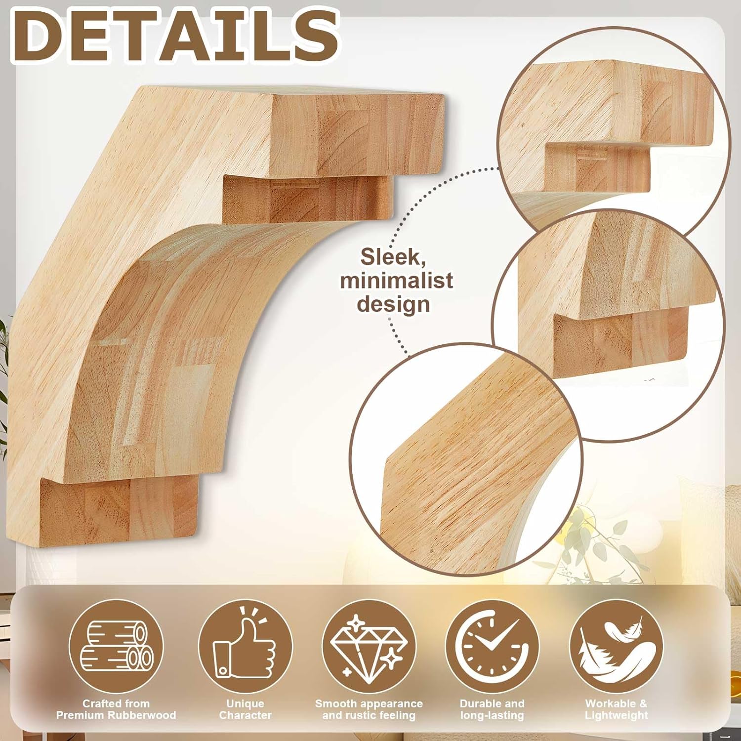 2 Pack Wood Corbels, 4" w X 10" d X 10" h Unfinished Rough Sawn Decorative Wooden Brackets, DIY Solid Decorative Wooden Corbels for Shelves, Doorway, Floating Shelves and Home Decor