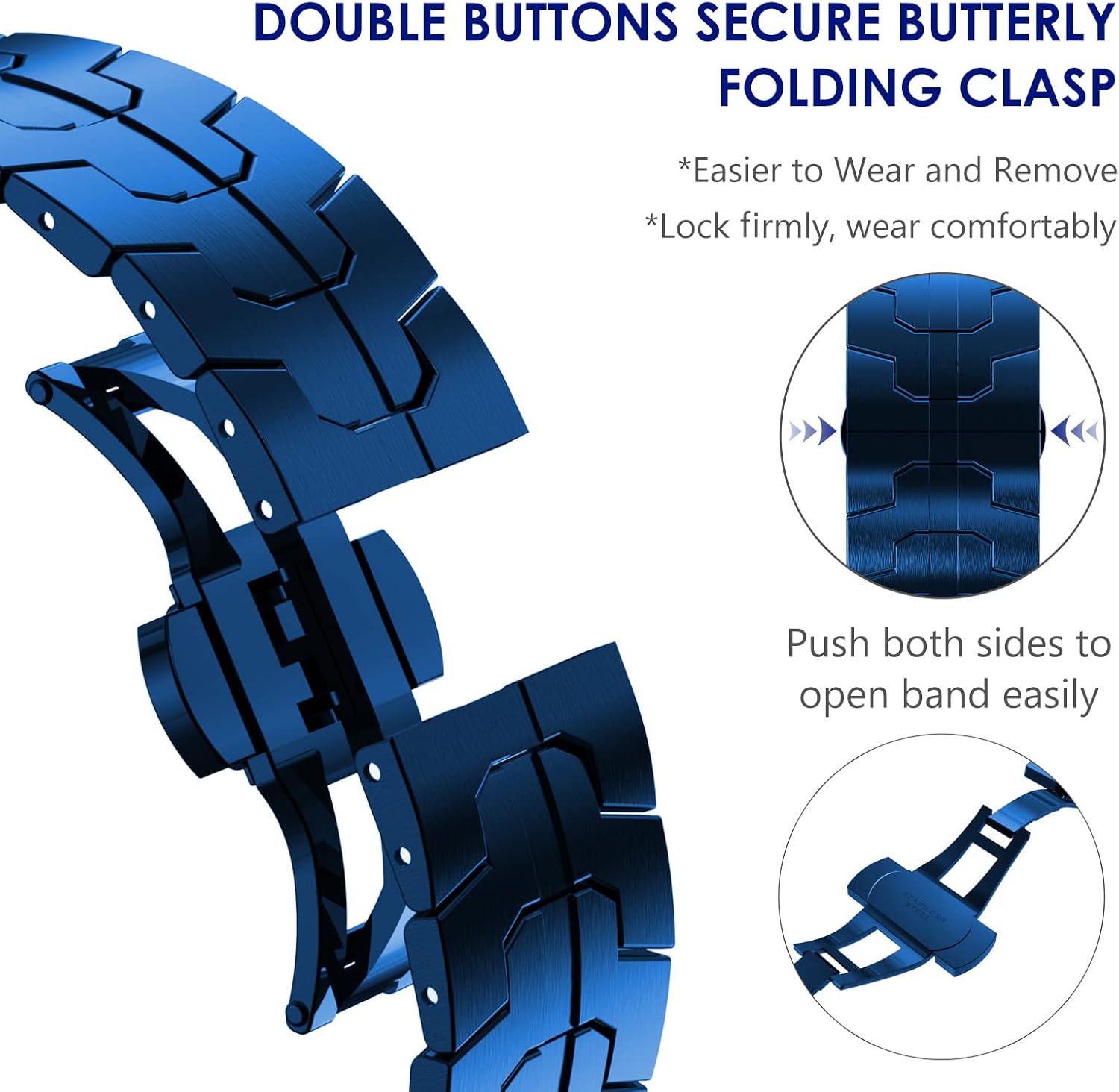 WINGLE Stainless Steel Bands for Apple Watch Band Ultra 3/2/1 Band Ultra 49mm Series 11 10 46mm 45mm 44mm 42mm SE 3/2/1 Series 9 8 7 6 5 4 3 2 Men, Classy Business Rugged Metal iWatch Bands, Blue - Image 4