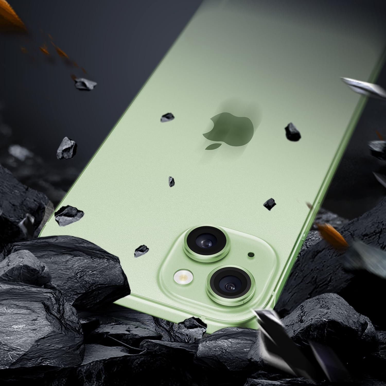 Sapphire Glass Camera Lens Protector for iPhone 15/15 Plus [Military-Grade Shatterproof] with 4 Individual Lens Covers, Anti-Scratch, HD Clear - Green