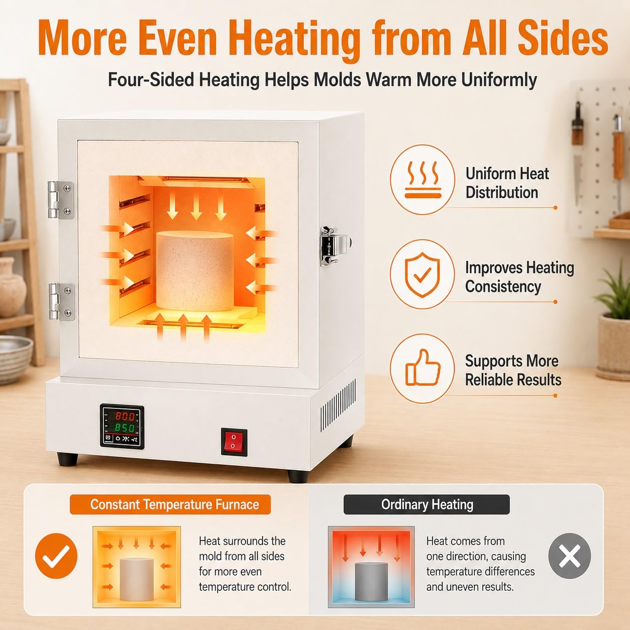 Horno De Alta Temperatura, Horno De Mufla, Controlador PID | Horno eléctrico con temperatura regulable de 0-1150°C. Calentamiento de 4 lados for uso cerámico y laboratorio