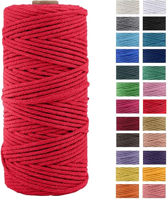 JeogYong Macrame Cord Thick Natural Cotton Cord Yarn Macrame Rope for Wall Hangings, Plant Hangers, DIY Crafts, Home Decorations, Gift Wrapping 3mm x 100m (Red)