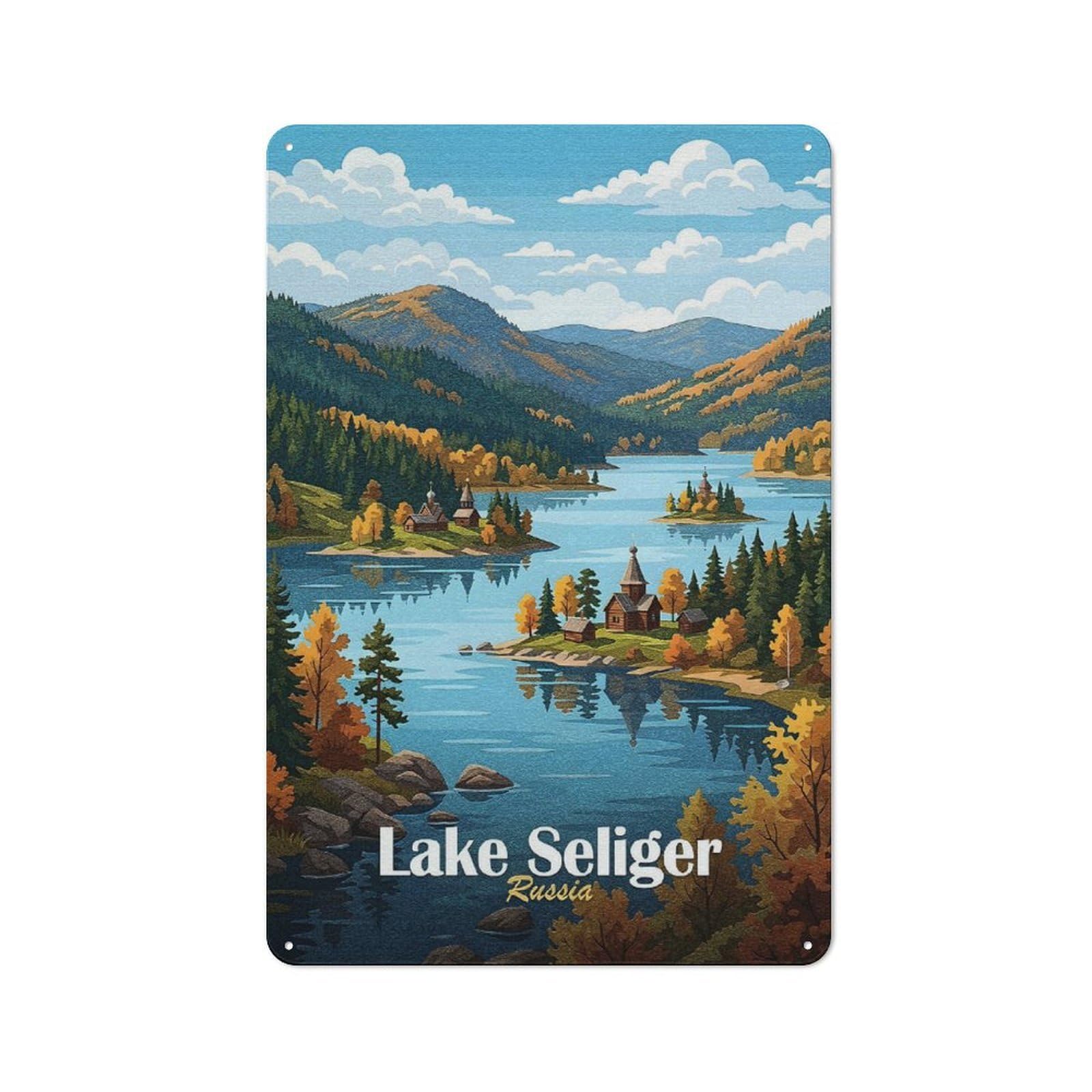 Junmoney Style-19 Modern Vintage Lake Seliger, Russia Landscape Art Office Metal Sign 30X20cm, Creative Space Decor For Hobby Room, Office, Lounge Or Living Room