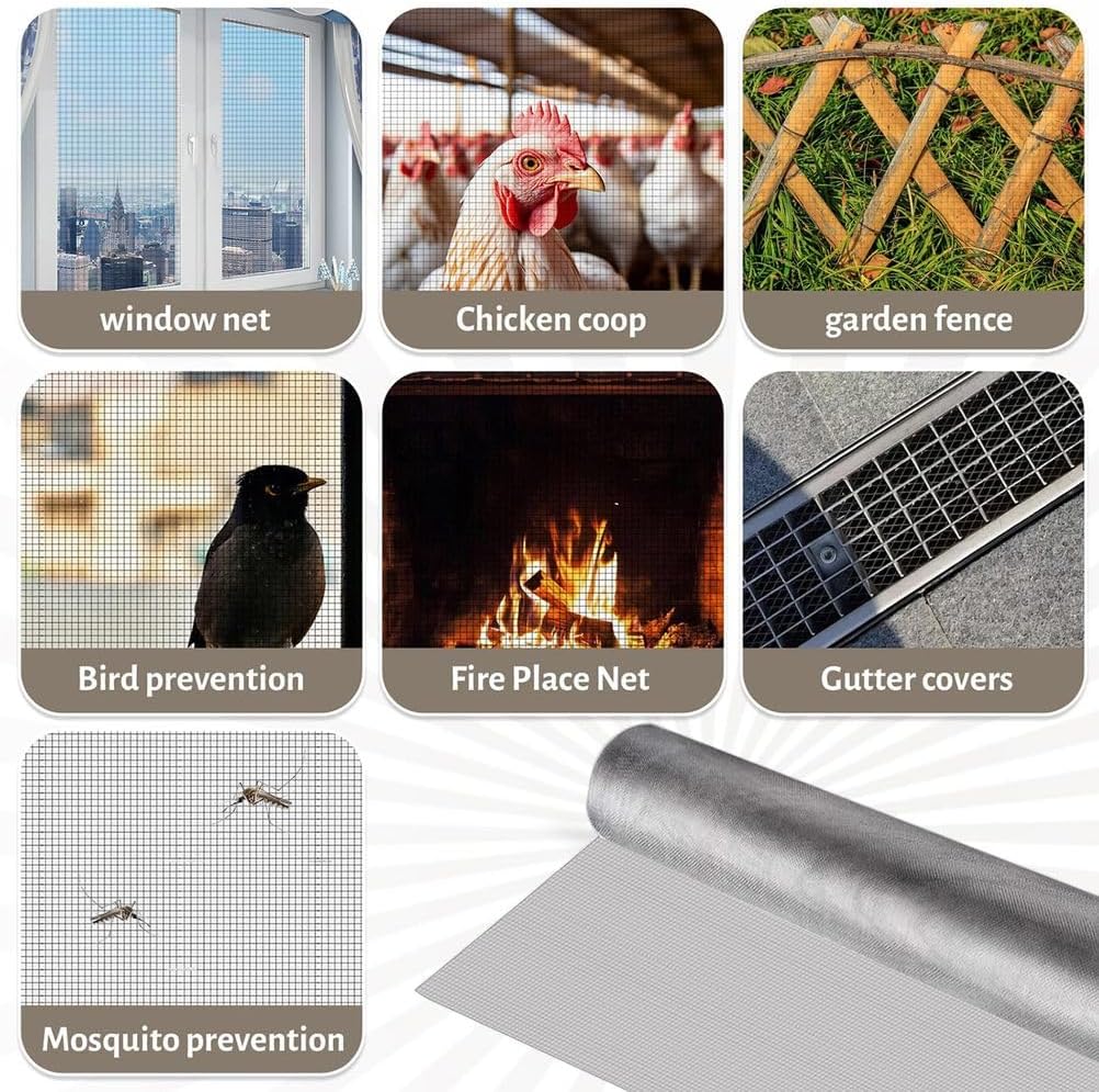 KISKIS 20 Mesh Air Vent Window Screen Mesh, 304 Stainless Steel Window Screen, Screen Door Mesh, Windows Screens and Screen Door Replacement, Patio Screen Mesh, DIY Projects,35INx10FT