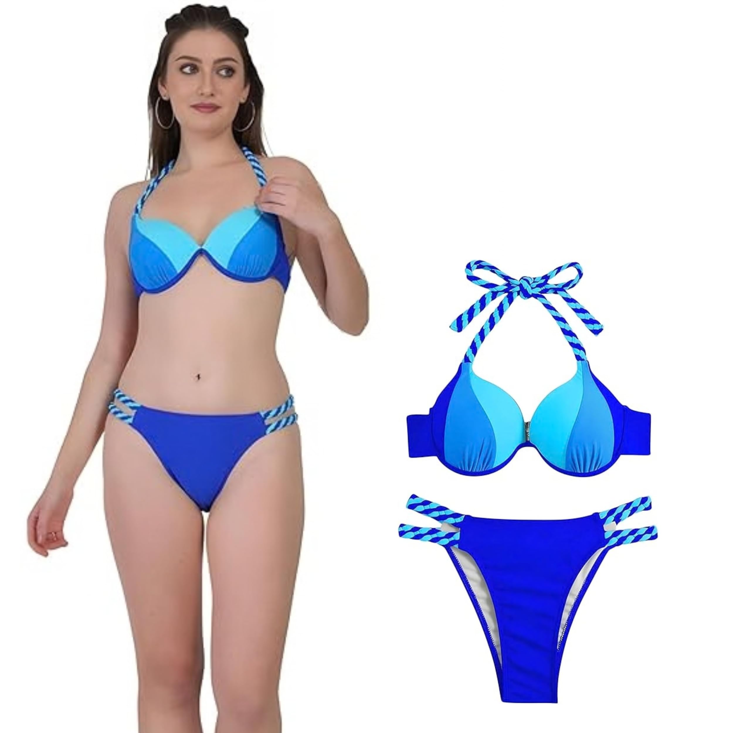 Women’s Bikini Set Swimwear for Beach | High Waist Two Piece Bikini for Women | Stylish Push-Up Swimsuit with Halter Neck & Stretch Fit-image-1