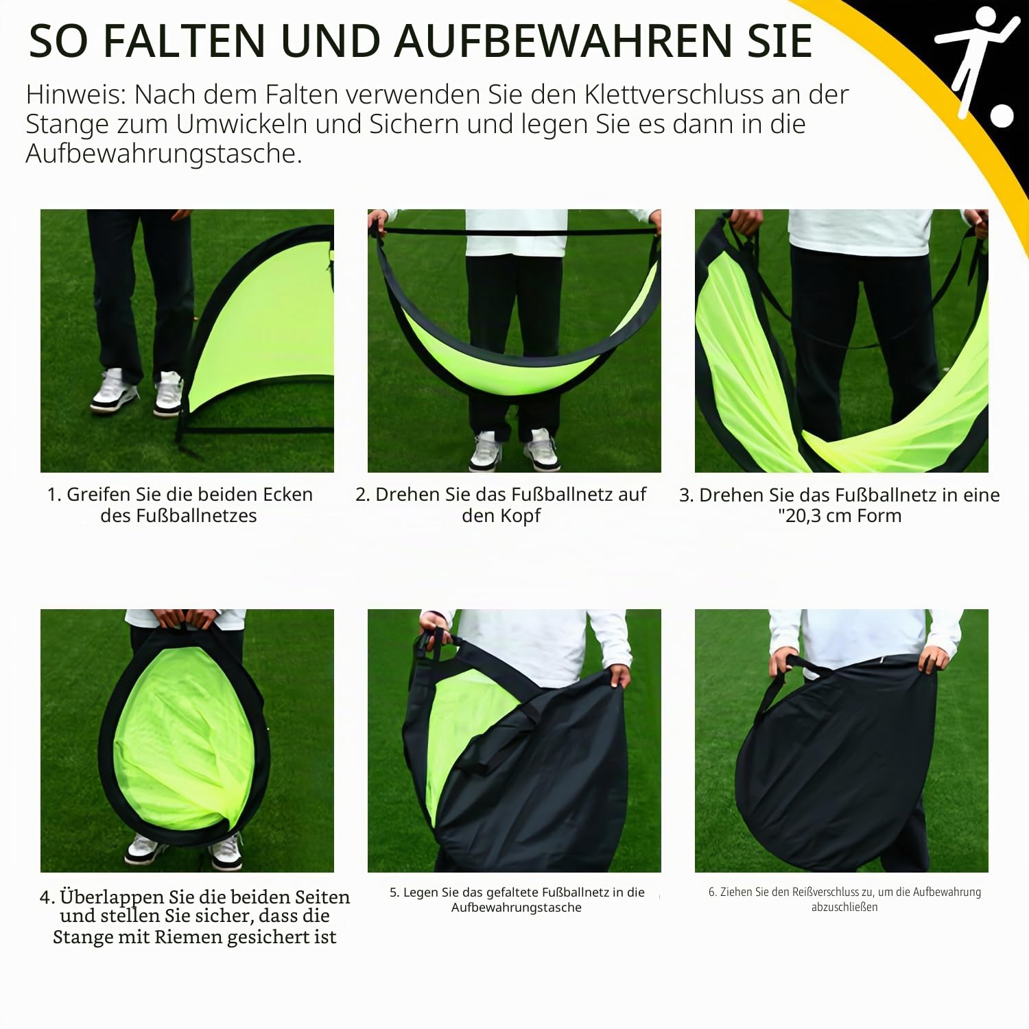Fußballtor Kinder Pop Up Set, Fußball Tore Faltbar mit Glasfaserstangen & hochwertigen Tornetzen für Indoor, Outdoor & Garten oder Park