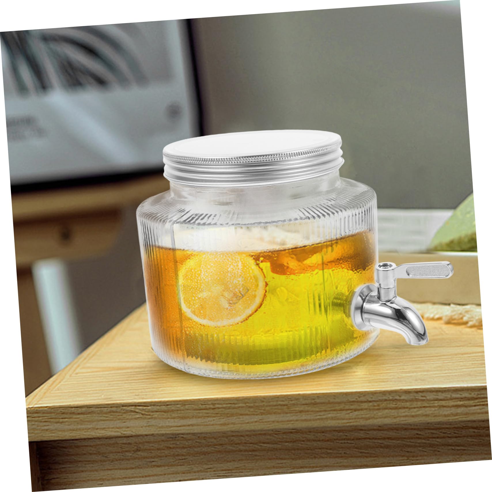 Toyvian Dispensador de Cócteles de Vidrio para Nevera de 2.8l Grifo, Material Seguro de Acero Inoxidable y Diseño Simple para Uso en Fiestas Casa