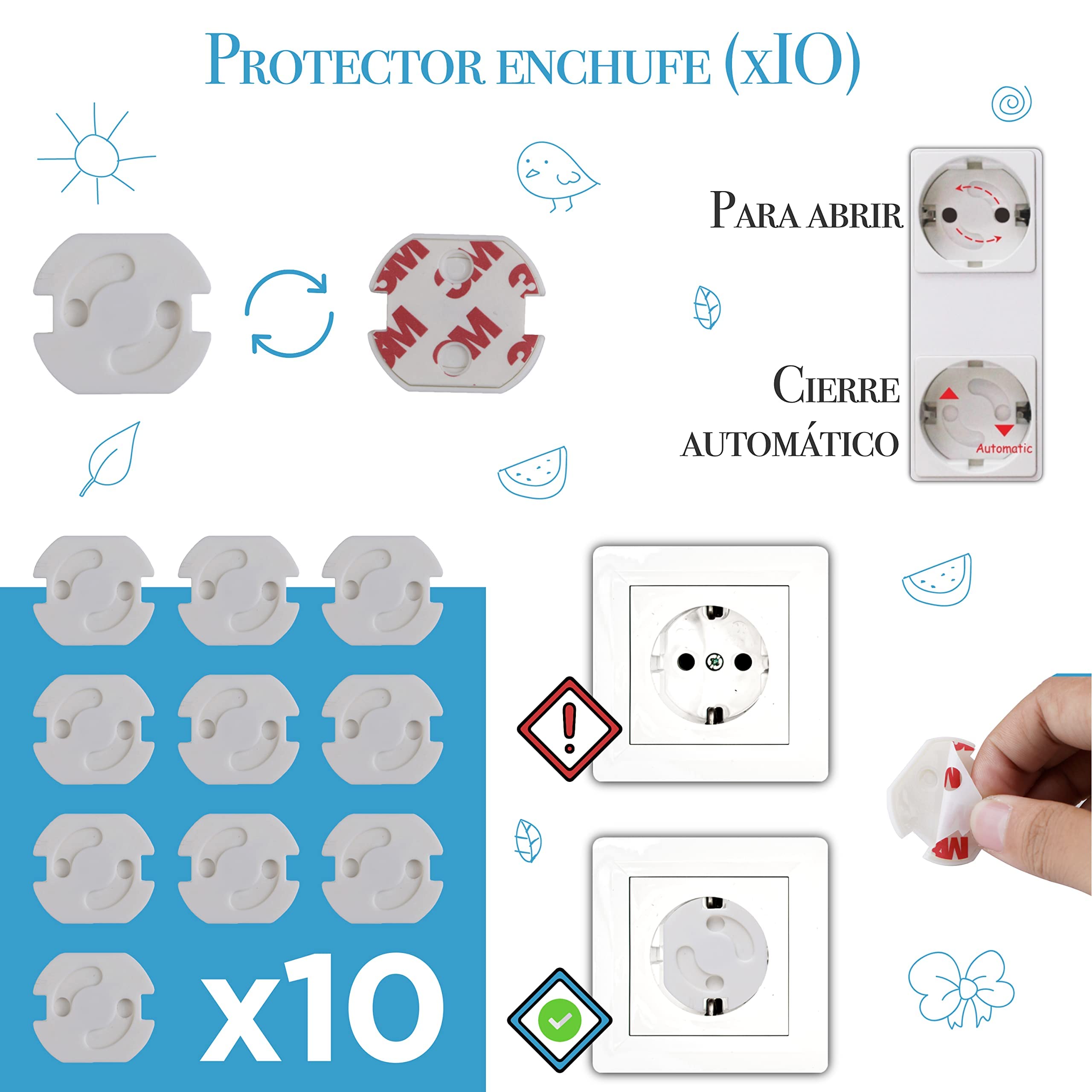 BABALUU Kit Seguridad Bebe Niños - 5 Topes para Puertas -10 Protectores Esquinas de Espuma - 10 Protectores Enchufes - 5 Cierres Seguridad Armarios – 5 Cierres Seguridad Cajones.