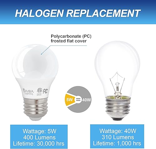 Miniatura 5 de Simba Lighting Bombillas LED A15 para refrigerador (paquete de 2) 5 W 40 W de repuesto, impermeables, pequeñas para electrodomésticos, congeladores,