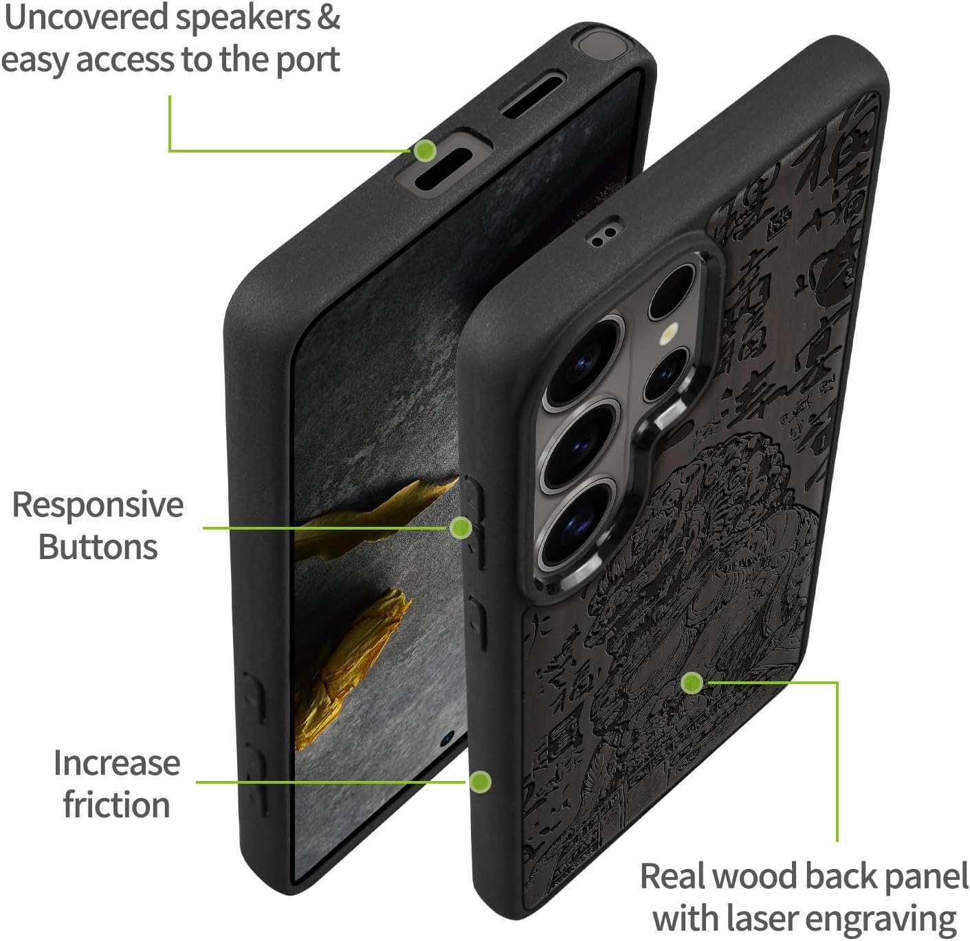 Carveit Magnetic Wooden Case for Samsung Galaxy S26 Ultra Case 2026, TPU Shockproof Cover & Wood Artisan Engraved, Compatible with MagSafe Wireless Chargers (Chinese Guardian Lion) Blackwood