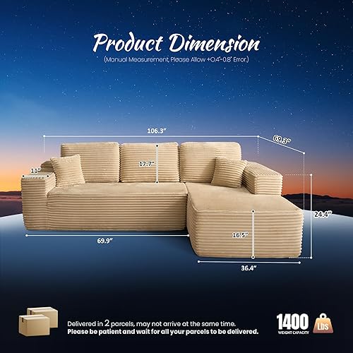 Miniatura 2 de ovios Sofá modular Moudular sin hueso de 104 pulgadas con tela con purpurina, sofá modular con asiento profundo, no requiere montaje, sofás modernos