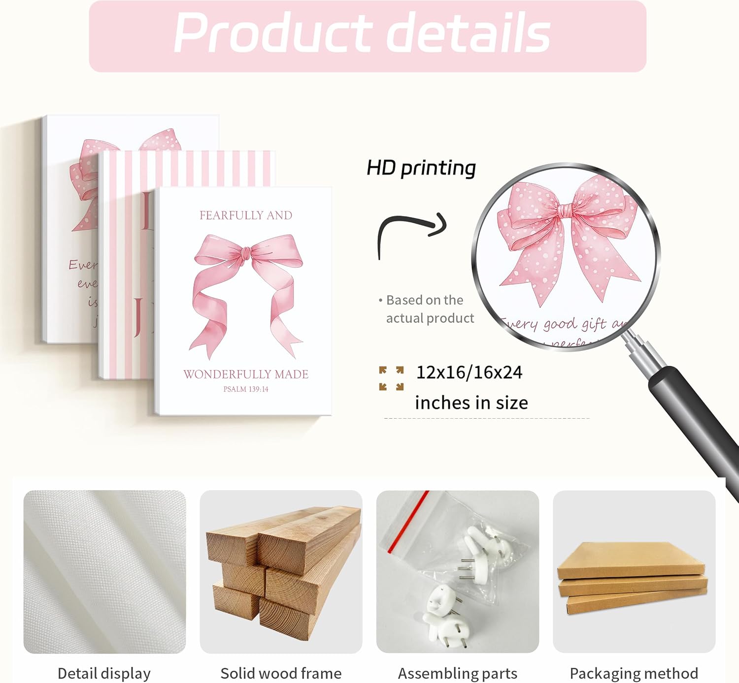 Dytila 3 Piece Pink Bows Wall Art for Girls Room, Bible Verse Pictures Bathroom Decor, Coquette Wall Artwork, Cute Teen Room Decoration, Dorm Decor for College, College Gifts for Girls 12x16 Inch