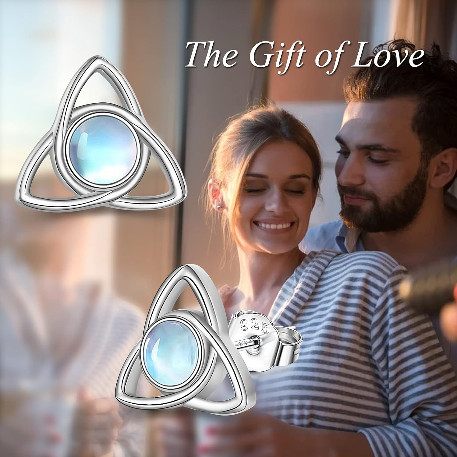 YFN Celtic Knot Earrings 925 Sterling Silver Moonstone Stud Hypoallergenic Trinity Earrings Jewelry Gift for Women