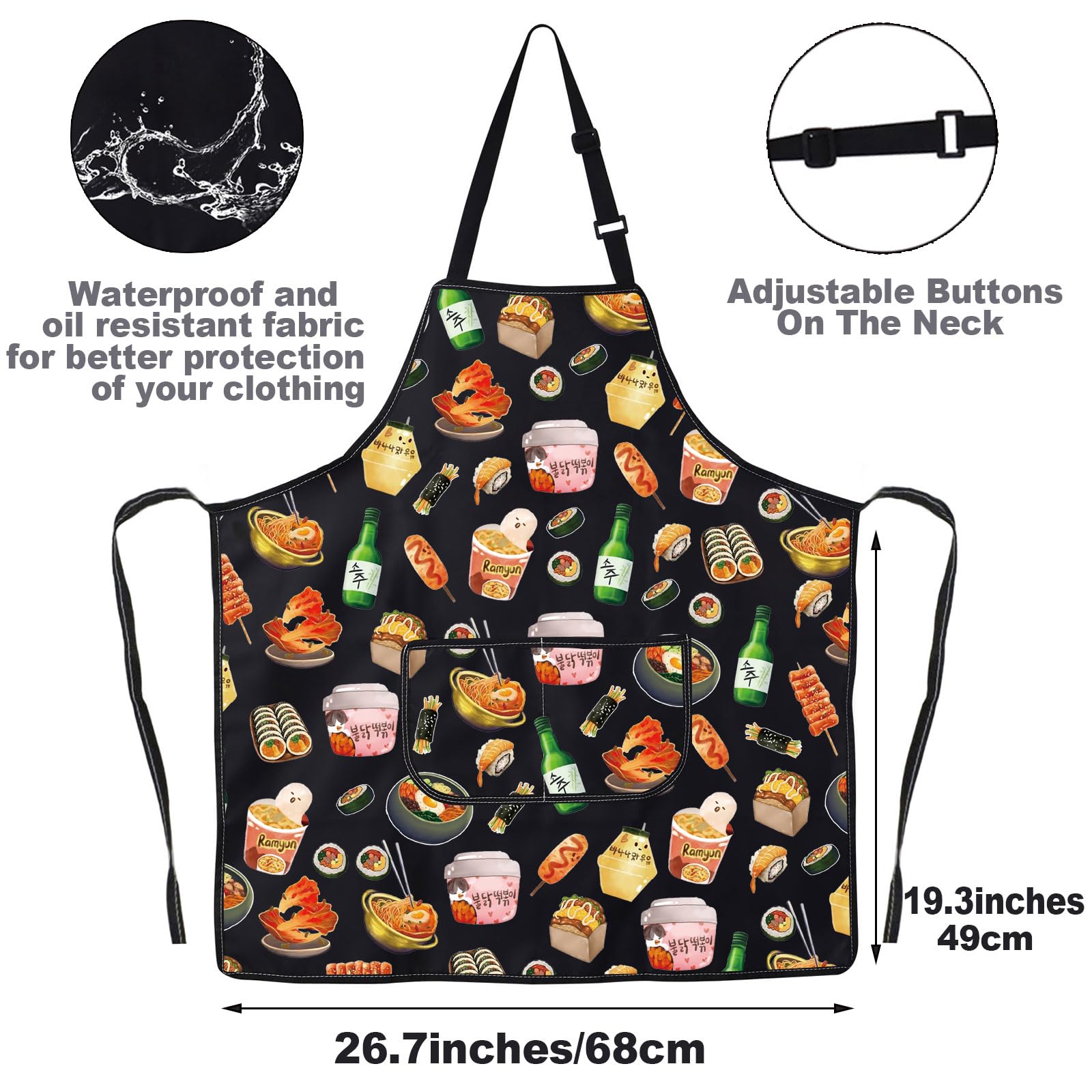 G2TUP Korean Kitchen Apron Korean Food Gifts Korean Ramen Apron Kimchi Lover Gifts Korea Seoul Apron