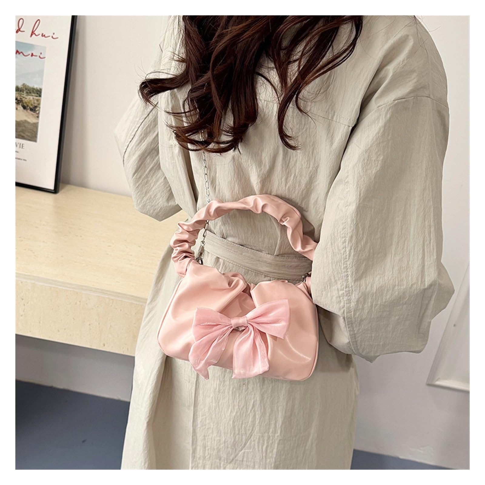 Bolsos De Embrague Florales Bolso dulce con lazo con volantes, cadena for mujer, temperamento moderno, bolso cruzado informal versátil for ir al trabajo