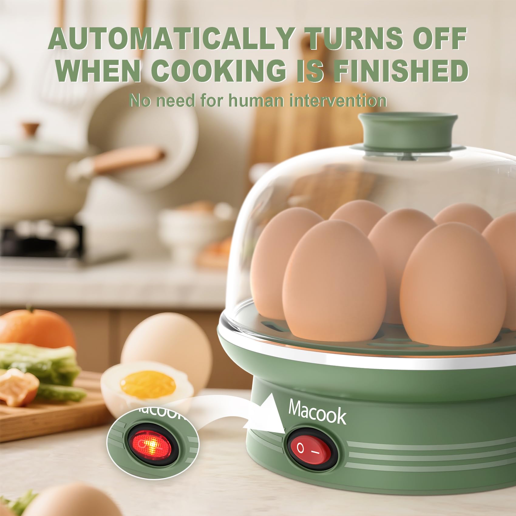 Olla rápida para huevos, olla eléctrica de huevos con capacidad para 7 huevos duros para huevos duros, medianos, suaves, escalfados, huevos al vapor, caldera de huevos con apagado automático, sin BPA, 3