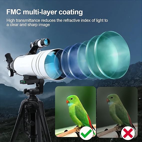 Telescope for Adults & Kids,70mm Aperture 400mm Astronomical Refractor Telescopes for Kids Beginners,with Adjustable Height Tripod,Moon Mirror, Bard Membrane,Phone Adapter, Carrying Bag