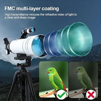 Telescope for Adults & Kids,70mm Aperture 400mm Astronomical Refractor Telescopes for Kids Beginners,with Adjustable Height Tripod,Moon Mirror, Bard Membrane,Phone Adapter, Carrying Bag