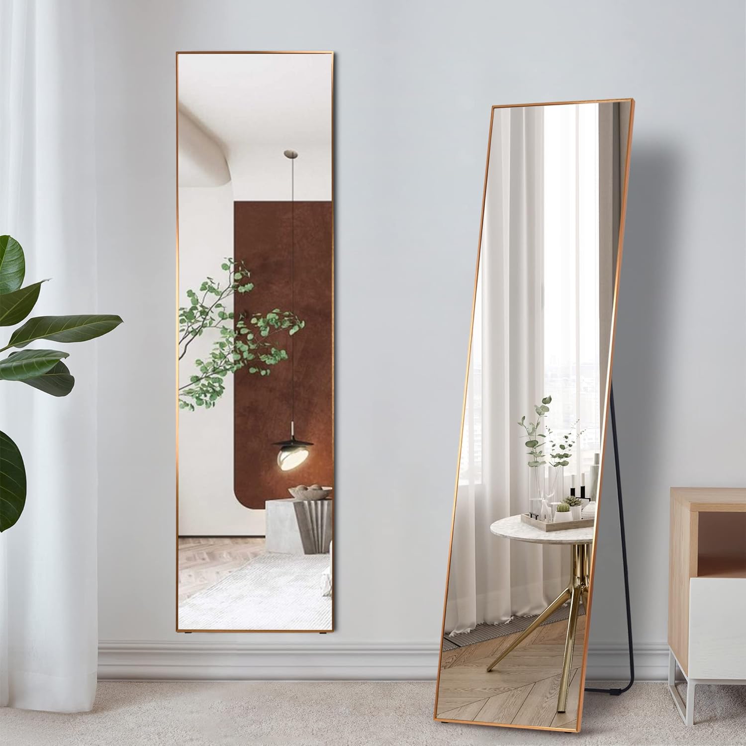 LVSOMT Full Length Floor Mirror, Free Standing Body Mirror, Wall Mounted Hanging Mirror, Large Dressing Mirror, Leaning Against Wall Mirror, Big Mirror for Bedroom Living Room Locker Room, 63"x16" : Home & Kitchen