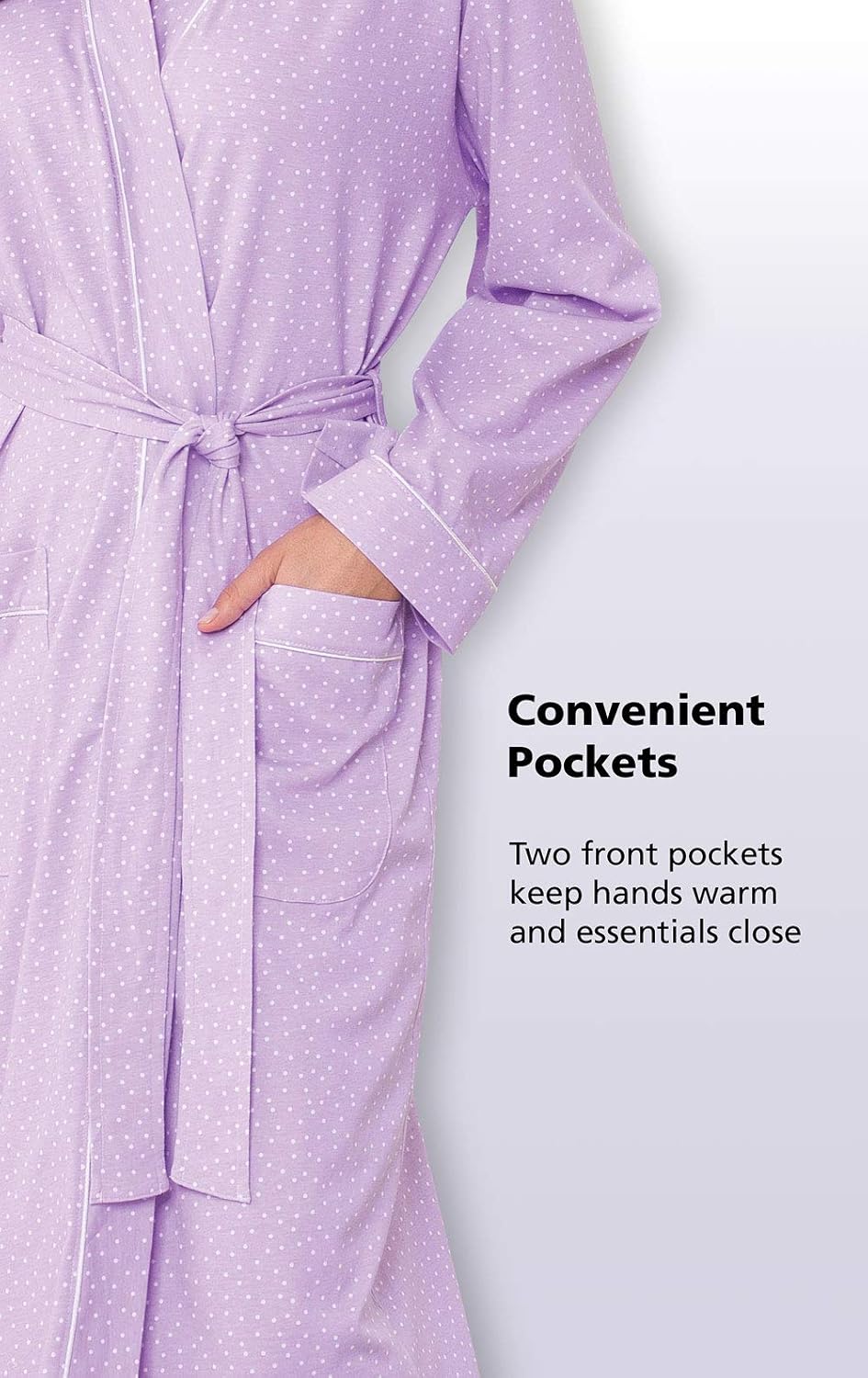PajamaGram Long Bathrobes For Women - Womens Cotton Robe, 100% Cotton Large Lavender - Polka Dot