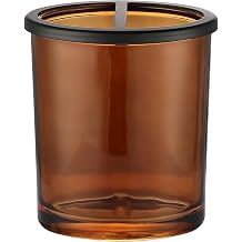 H Halston Amber Wide Glass Toothebrush Holder Large Enough for Electric toothbrushes, Heavy Weight Thick Organizer,Bathroom, Vanity Countertop, Makeup Brush, Matte Black Metal Top