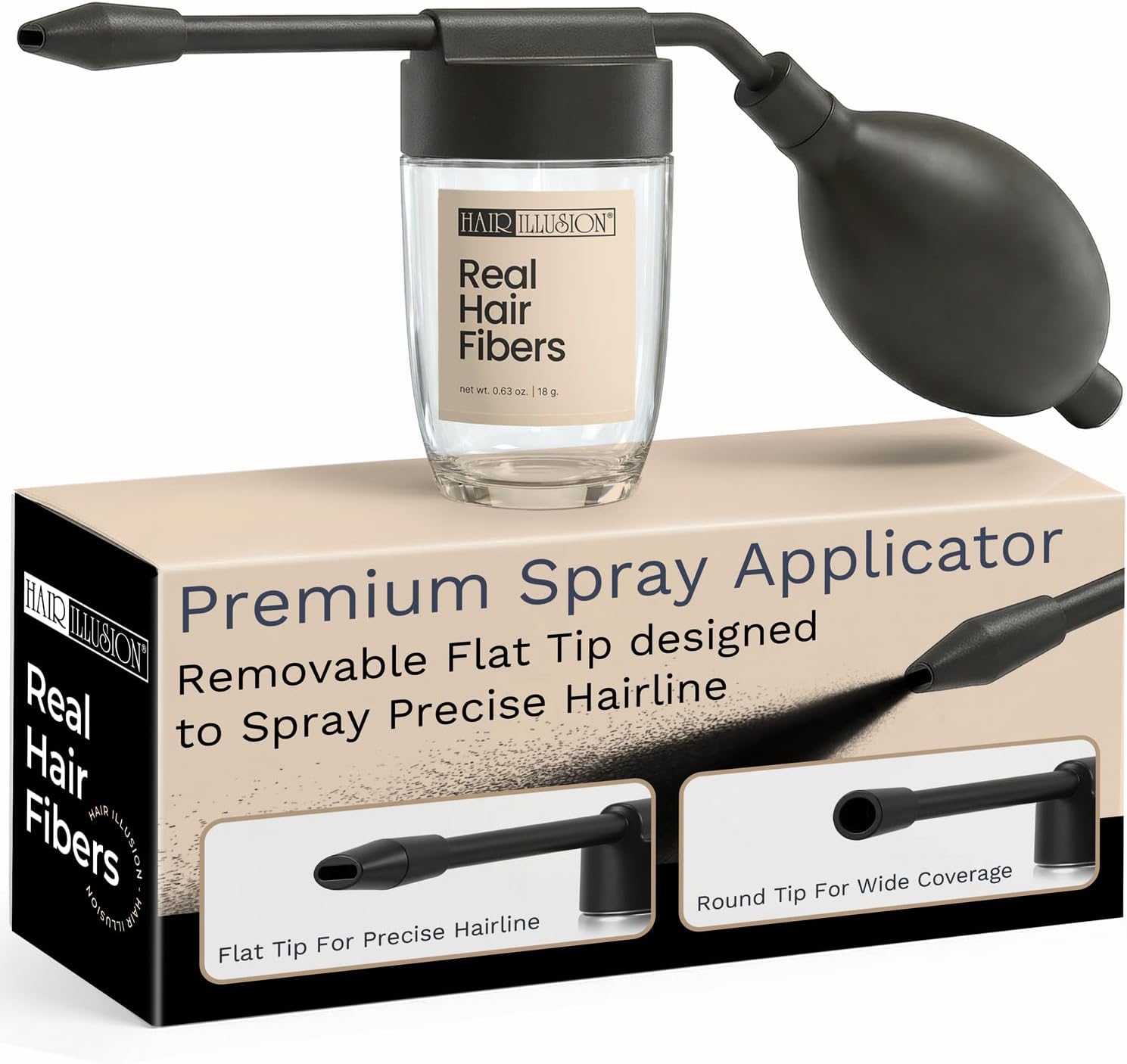 Spray Applicator Removable Flat Tip designed to Spray Precise Hairline or Remove Tip For Round Sprayer And Wide Coverage (does not include hair fibers)