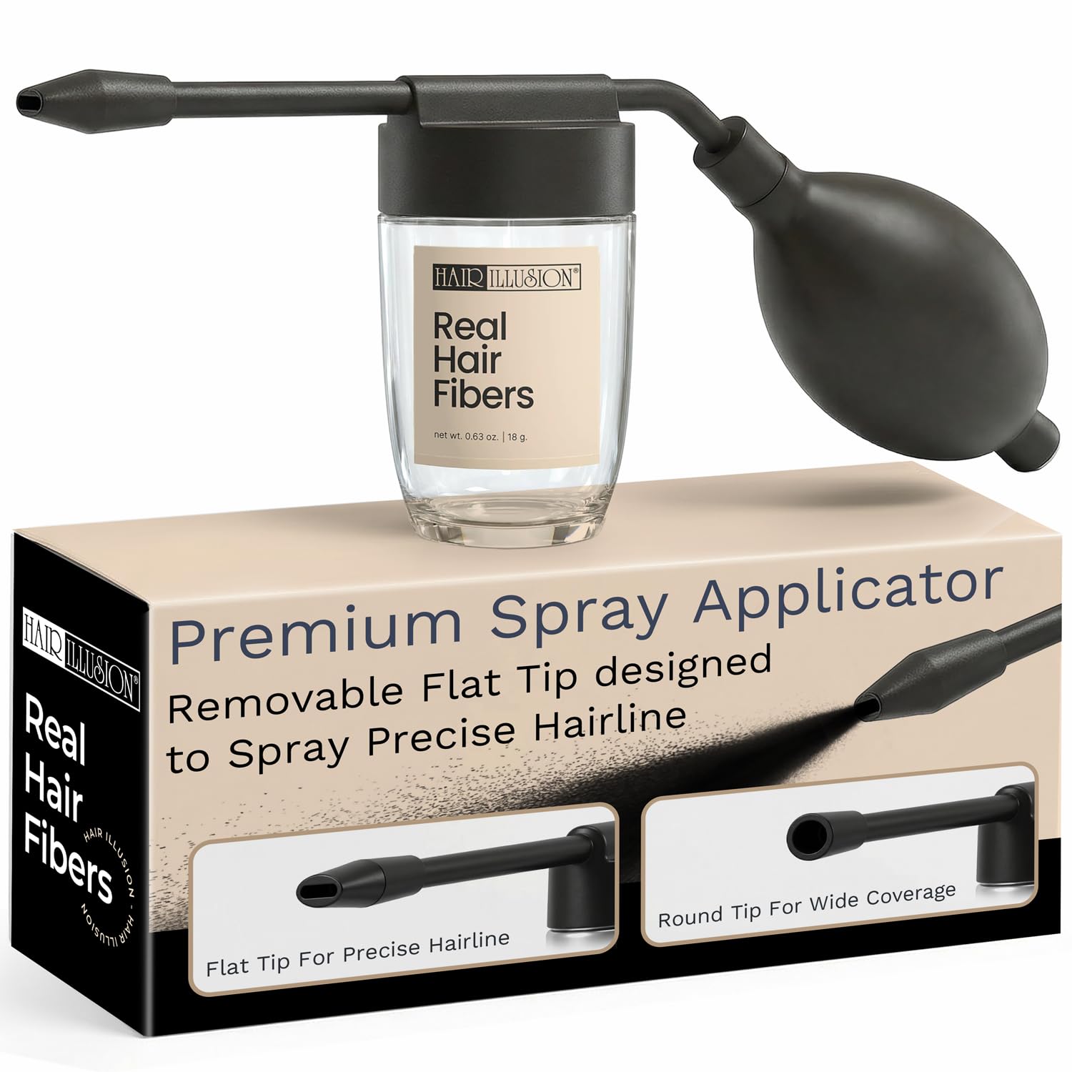 Spray Applicator Removable Flat Tip designed to Spray Precise Hairline or Remove Tip For Round Sprayer And Wide Coverage (does not include hair fibers)