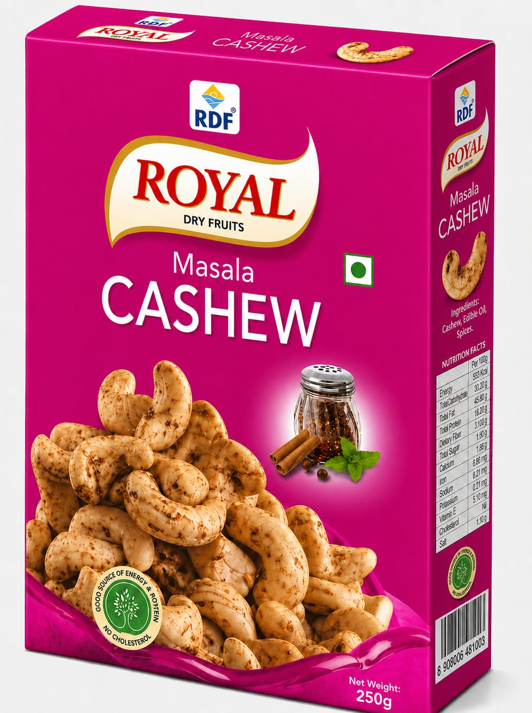 Royal Dry Fruits Roasted Masala Cashews 250g | Premium W320 Whole Cashew Nuts (Kaju) | Roasted with Aromatic Indian Spices | Crunchy & Flavorful Snack-image-3