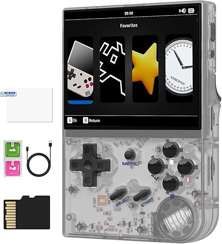 RG35XX Retro Handheld Game Console Linux System HD and TV Output 3.5 Inch IPS Screen 64G TF Card 5500+ Classic Games 2600mAh Battery RG35XX White