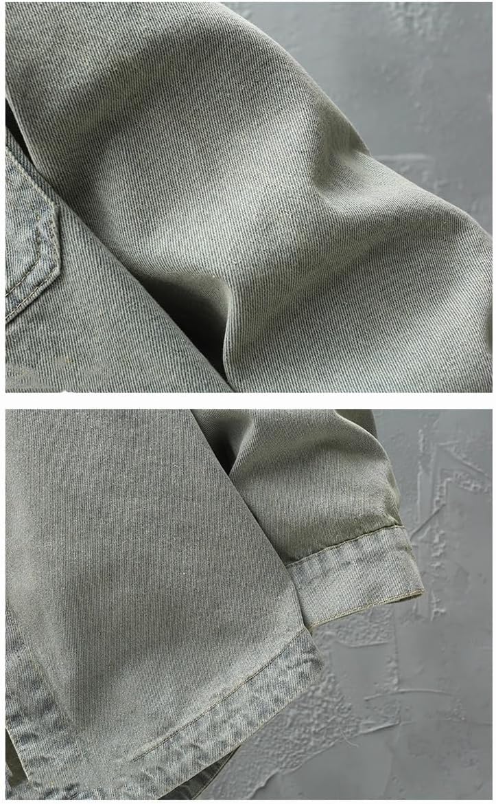 GUOYUXIAO Men'S Coat Striped Denim Shirt Jacket Relaxed Fit Outerwear