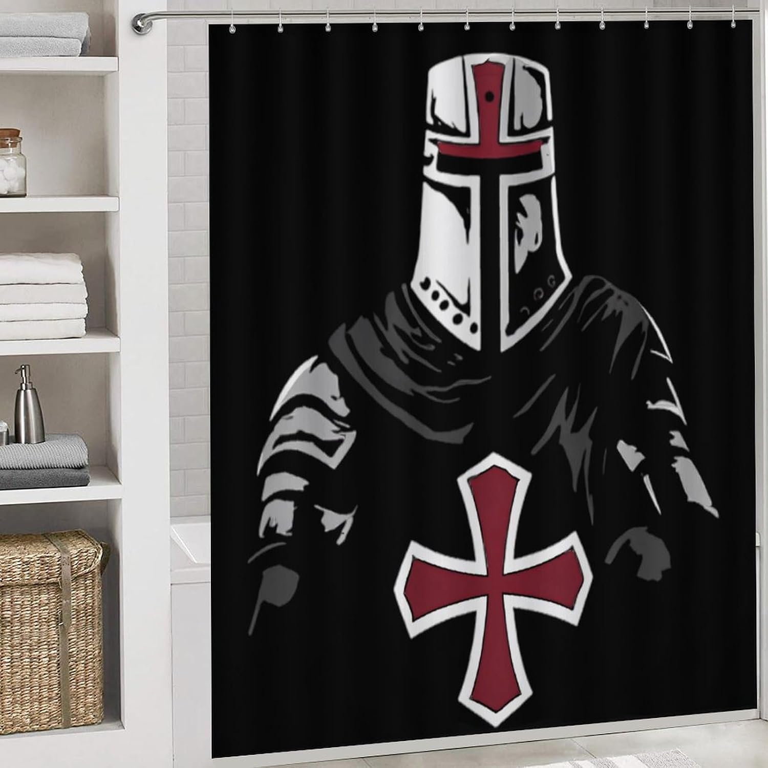 Medieval-Crusader-Knightss Bathroom Set with Shower Curtain Rugs Toilet Lid Cover and Floor Mats 4 Piece