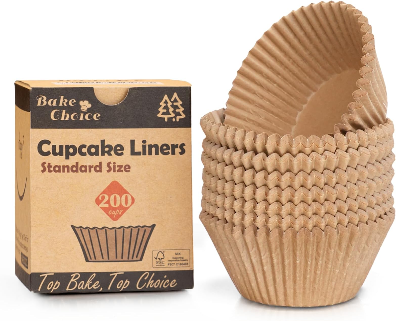 Bake Choice [9 Colors Available] 200pcs Standard Natural cupcake liners for baking,food grade cupcake wrappers,non-stick, greaseproof parchment muffin liners,by
