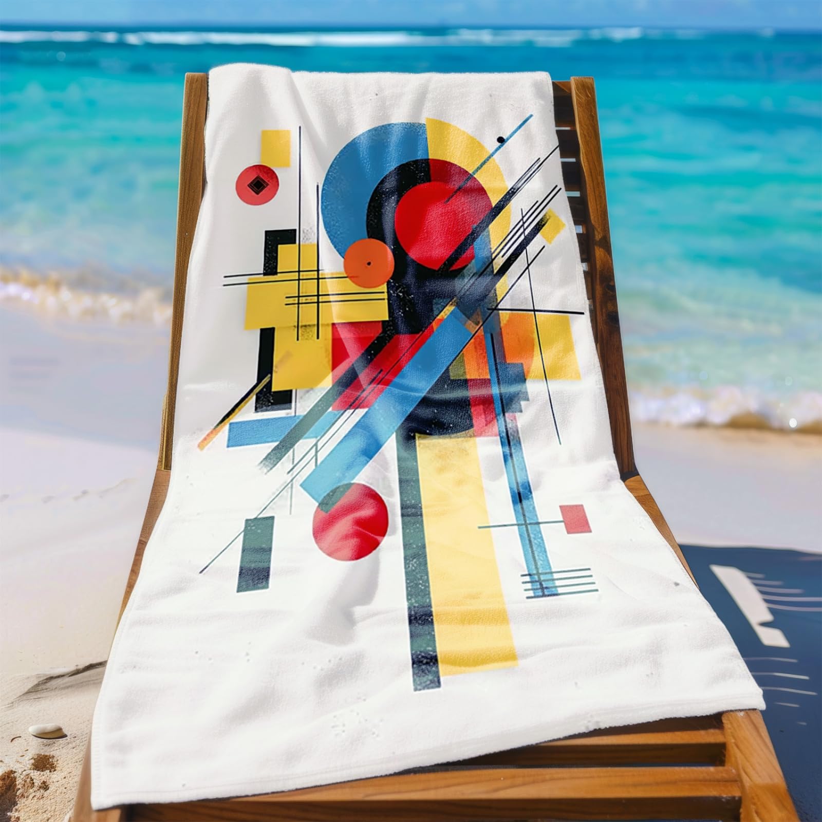 Genérico Toalla Playa 180X100 Rojo Amarillo Negro Azul Abstracto Grande Toallas de Piscina Grandes Anti Arena Secado Rápido Gimnasio Hombre Mujer Lavable A Máquina Regalo
